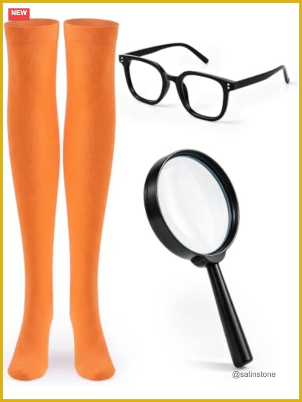 Halloween Costume Accessory Set Nerd Glasses Magnifier Orange Socks